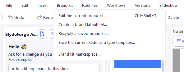 Brand kit menu