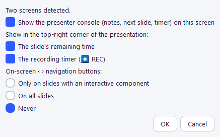Start slideshow — choosing the broadcast mode