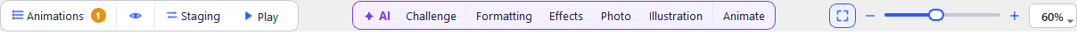 Bar above the canvas: manual settings on the left, AI actions in the purple frame