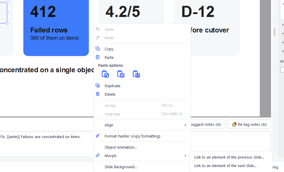 Right-click on a canvas element, Morph submenu open