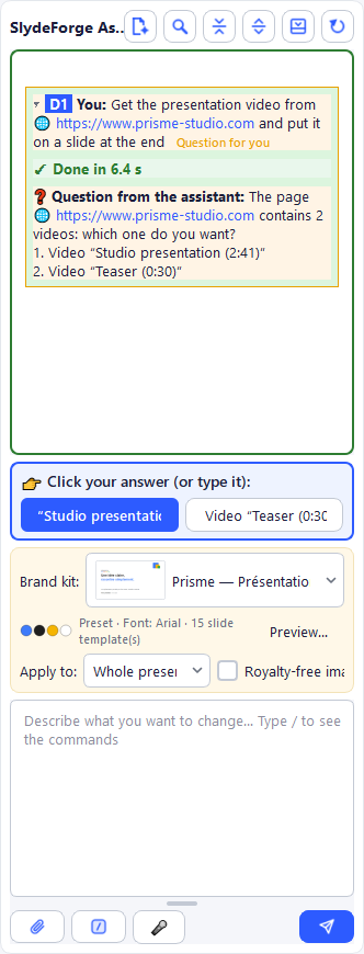 A page contains two videos: the assistant lets you choose in one click